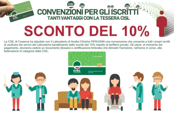 Convenzione iscritti CISL di Cosenza con il Laboratorio di Analisi Cliniche PERUGINI